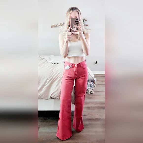 RISEN High Rise Tummy Control Classic Wide Leg Jeans Stretch Brick Various NEW - Picture 2 of 13